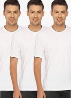 Campus Sutra White Solid Round Neck T-Shirts