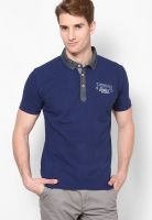 Cherokee Navy Blue Solid Polo T-Shirts