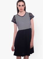 Cherymoya Black Colored Striped Skater Dress
