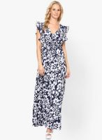 Harpa Navy Blue Colored Printed Maxi Dress