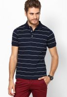 Indian Terrain Navy Blue Striped Polo T-Shirts