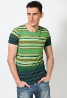 Jack & Jones Green Striped Round Neck T-Shirts