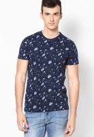 Jack & Jones Navy Blue Printed Crew Neck T Shirt