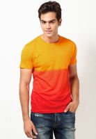 Jack & Jones Orange Solid Round Neck T-Shirts