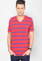 Monteil & Munero Blue Striped V Neck T-Shirts