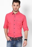 Mufti Solid Pink Casual Shirt