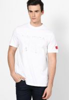 Nautica White Printed Round Neck T-Shirts