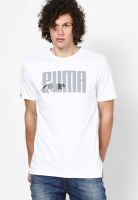 Puma White Round Neck T-Shirts