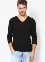 Rigo Black Solid V Neck T-Shirt