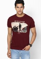 Wrangler Maroon Printed Round Neck T-Shirts