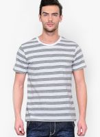 Yepme White Striped Round Neck T-Shirts
