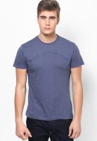 Gas Blue Solid Round Neck T-Shirt