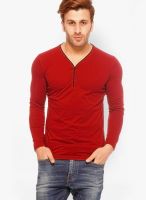 Gritstones Red Solid Henley T-Shirt