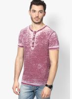 Incult Maroon Solid Henley T-Shirts