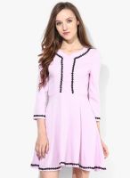 JC Collection Purple Colored Solid Skater Dress
