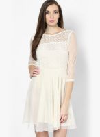 Lara Karen Cream Colored Solid Skater Dress