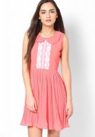 Magnetic Designs Pink Colored Embroidered Skater Dress