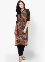 Raindrops Black Digital Print Georgette Kurta