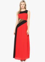 Athena Red Colored Solid Maxi Dress