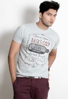 Basics Grey Printed Round Neck T-Shirt