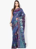 Bunkar Blue Printed Silk Blend Saree