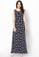 Harpa Navy Blue Colored Printed Maxi Dress Harpa Navy Blue Colored Printed Maxi Dress