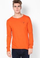 Monteil & Munero Orange Solid Round Neck T-Shirts