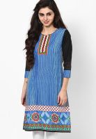 Span Navy Blue Printed Kurta