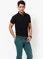 Basics Black Solid Polo T-Shirts