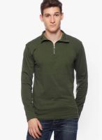 Gritstones Olive Solid Henley T-Shirts