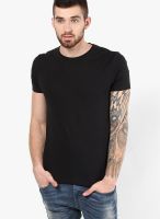 Jack & Jones Black Solid Round Neck T-Shirts