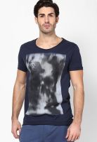 Jack & Jones Navy Blue Printed Round Neck T-Shirts