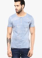 Breakbounce Blue Solid Henley T-Shirts