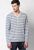 FREECULTR Blue Striped Henley T-Shirts