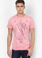 Gas Pink Solid Round Neck T-Shirts
