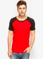 Gritstones Red Solid Henley T-Shirts