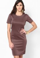 I Know Brown Colored Solid Bodycon Dress