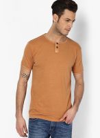 Jack & Jones Brown Printed Henley T-Shirt