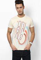 Jack & Jones Cream Printed Round Neck T-Shirts