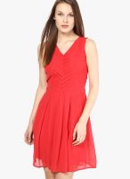 Latin Quarters Red Colored Solid Skater Dress