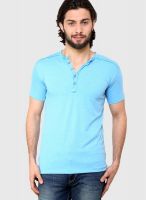 Tinted Blue Solid Henley T-Shirts