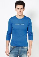 United Colors of Benetton Blue Solid Round Neck T-Shirts