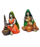 Earth Glossy Resin Village Chass And Mirchi Ladies Showpieces