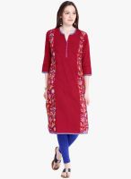 Folklore Red Embroidered Kurtas