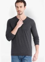 Highlander Black Solid V Neck TShirt