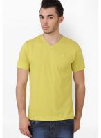 American Crew Green Solid V Neck T-Shirts