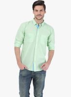 Basics Green Solid Slim Fit Casual Shirt