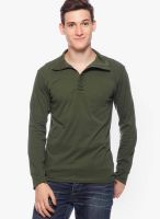 Gritstones Green Solid Henley T-Shirts