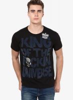 Punk Black Printed Round Neck T-Shirt