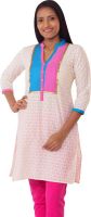 Hakoba Casual Self Design Women's Kurti(White, Pink, Blue)